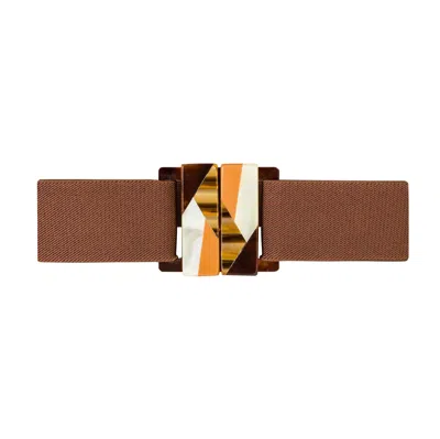 Beltbe Women's Stretch Belt With Acrylic Buckle - Multicolor Brown