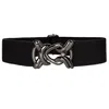 Beltbe Women's Stretch Belt With Onyx Metal Knot Buckle - Black In Black