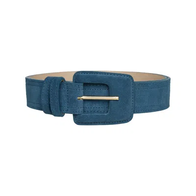 Beltbe Women's Suede Rectangle Buckle Belt - Navy Blue
