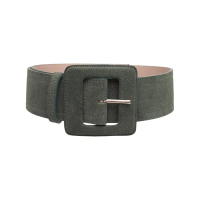 Beltbe Women's Suede Square Buckle Belt - Army Green