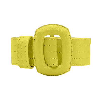 Beltbe Women's Yellow / Orange Stitched Leather Oval Buckle Belt - Yellow Lime