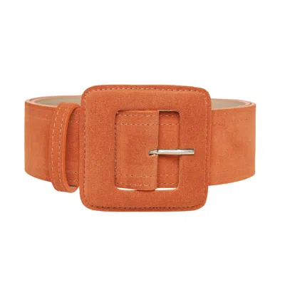 Beltbe Women's Yellow / Orange Suede Square Buckle Belt - Orange In Yellow/orange