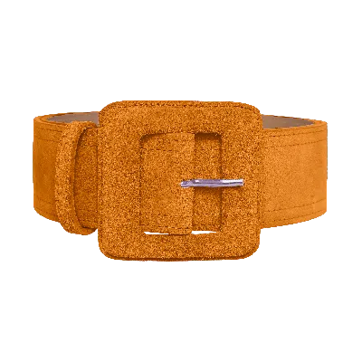 Beltbe Women's Yellow Suede Square Buckle Belt - Dark Mustard