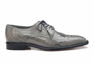 Pre-owned Belvedere Men's Batta 14006 Gray Ostrich Lace Up With Tassels Dress Shoes