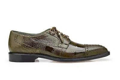Pre-owned Belvedere Men's Batta 14006 Olive Ostrich Lace Up With Tassels Dress Shoes