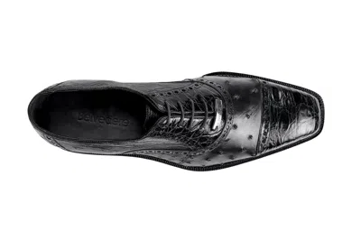 Pre-owned Belvedere Men  Black Shoes Onesto 2 Genuine Ostrich Crocodile Leather Lace 1419