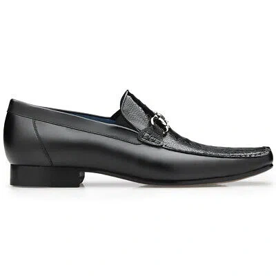 Pre-owned Belvedere Men's Bruno 1026 Ostrich & Italian Calfskin Black Dress Shoes