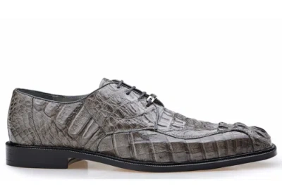 Pre-owned Belvedere Men's Chapo 1463 Gray Genuine Hornback Caiman Bicycle Toe Dress Shoes