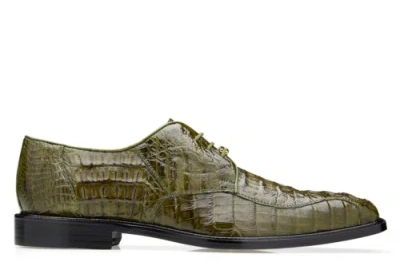 Pre-owned Belvedere Men's Chapo 1463 Olive Genuine Hornback Caiman Bicycle Toe Dress Shoes