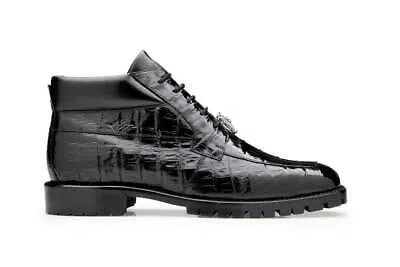 Pre-owned Belvedere Men's Gallardo U02 Black Genuine Caiman Skin Dress Shoes