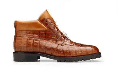 Pre-owned Belvedere Men's Gallardo U02 Cognac Genuine Caiman Skin Dress Shoes
