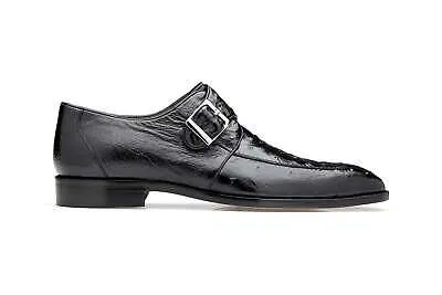 Pre-owned Belvedere Men's Josh 114011 Black Genuine Ostrich Single Buckle Dress Shoes