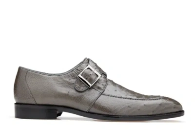 Pre-owned Belvedere Men's Josh 114011 Gray Genuine Ostrich Single Buckle Dress Shoes