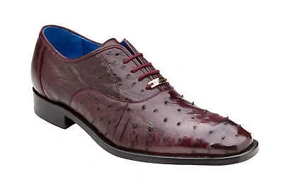 Pre-owned Belvedere Men's Orlando Burgundy Genuine Ostrich Quill Shoes In Dark Burgundy
