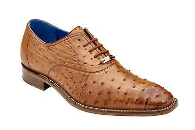 Pre-owned Belvedere Men's Orlando Peanut Genuine Ostrich Quill Shoes In Antique Peanut