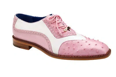 Pre-owned Belvedere Men's Sesto Rose Pink/white Genuine Ostrich Quill Shoes