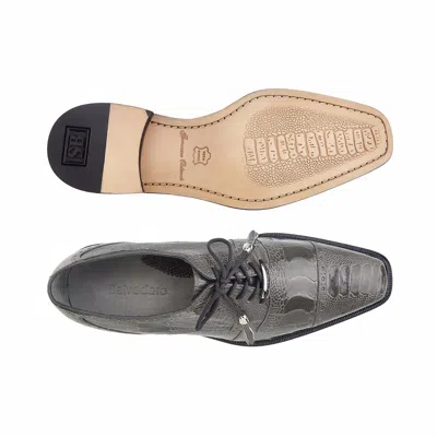 Pre-owned Belvedere Men Shoes Batta Gray Genuine Ostrich Lace Up 14006