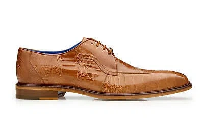 Pre-owned Belvedere Men's Siena 1463 Burned Amber Genuine Ostrich Leg Toe Dress Shoes