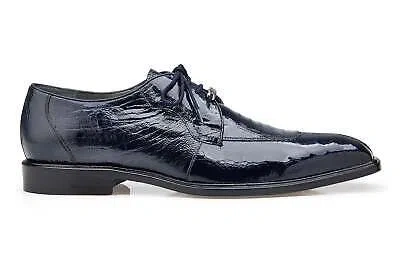 Pre-owned Belvedere Men's Siena 1463 Navy Genuine Ostrich Leg Toe Dress Shoes