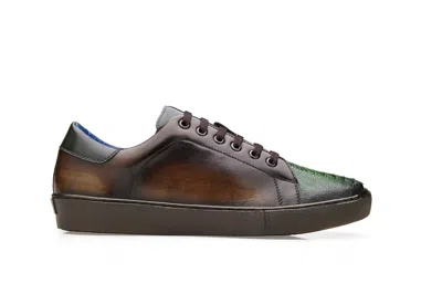 Pre-owned Belvedere Men's Stone Genuine Ostrich Shoes In Chocolate/forest