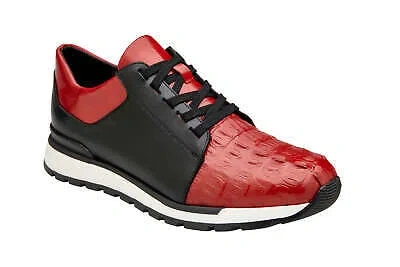 Pre-owned Belvedere Men's Titan Red/black Genuine Caiman Crocodile Shoes