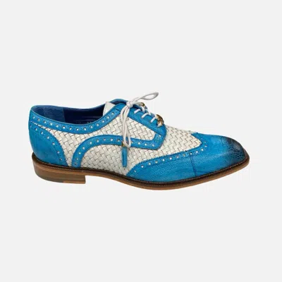 Belvedere Men's Two Tone Ostrich Wingtip Oxford Shoes In Blue Safari In Black