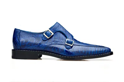 Pre-owned Belvedere Men's Valiente Genuine Ostrich Leg Shoes In Ant. Ocean