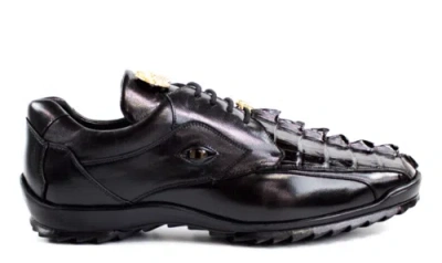 Pre-owned Belvedere Men's Vasco 336122 Black Genuine Crocodile&shark Skin Dress Shoes