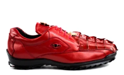 Pre-owned Belvedere Men's Vasco 336122 Red Genuine Crocodile&shark Skin Dress Shoes