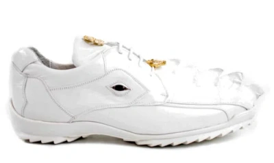 Pre-owned Belvedere Men's Vasco 336122 White Genuine Crocodile&shark Skin Dress Shoes