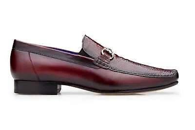 Pre-owned Belvedere Mens Bruno 1026 Genuine Ostrich & Italian Calfskin Dk. Burgundy Loafer
