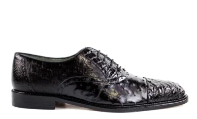 Pre-owned Belvedere Mens Onesto Ii 1419 Black Genuine Ostrich & Crocodile Skin Dress Shoes