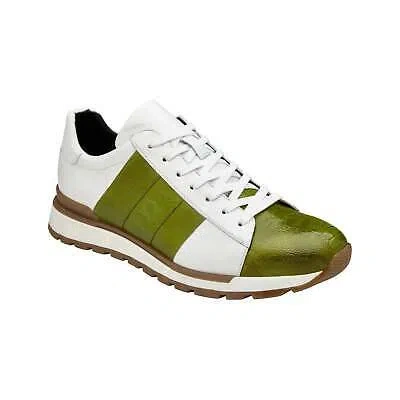 Pre-owned Belvedere Sneakers Blake Genuine Ostrich And Soft Italian Calf Lime/white