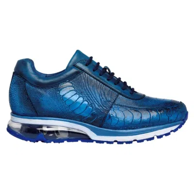 Pre-owned Belvedere Todd Men's Ocean Blue Genuine Ostrich & Soft Calf Sneakers