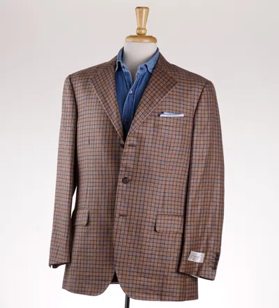 Pre-owned Belvest $1895  Light Brown-navy-sky Blue Check Sport Coat 42 R Classic-fit