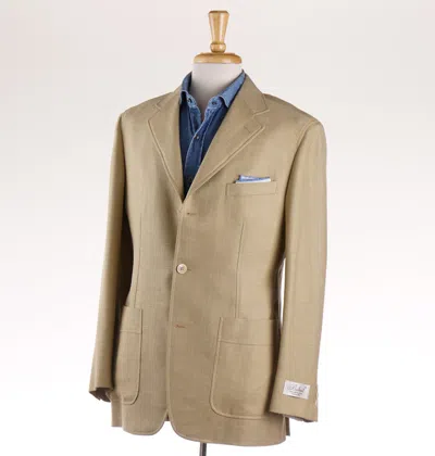 Pre-owned Belvest $2195  Woven Tan Wool-silk-linen Sport Coat 40 R (eu 50) In Brown