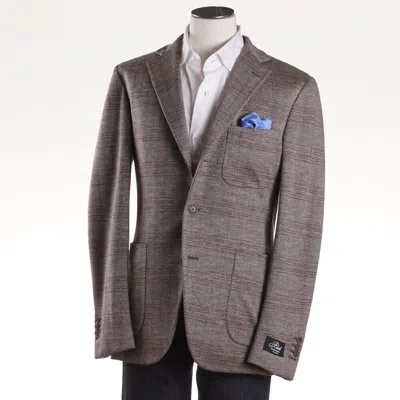 Pre-owned Belvest $2395  Herringbone Check Wool-silk-linen Jersey Sport Coat Slim 40 R In Brown