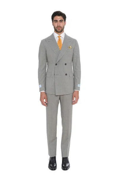 Pre-owned Belvest $2880  Wool Light Gray Striped Double Breasted Suit 40 Us / 50 Eu 8r Slim