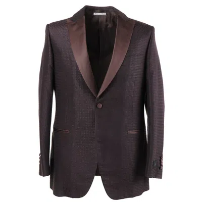 Pre-owned Belvest $3995  Chocolate Brown Patterned Peak Lapel Silk Tuxedo 40 R Suit