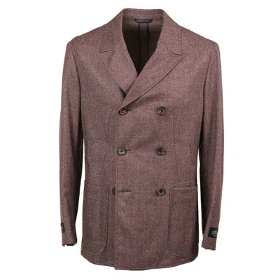 Pre-owned Belvest Brown And Burgundy Donegal Tweed Wool Peacoat 40r (eu 50) Outer Coat In Red