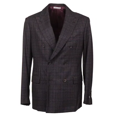 Pre-owned Belvest Regular-fit Layered Check Soft Flannel Wool Sport Coat 40r (eu 50) In Brown