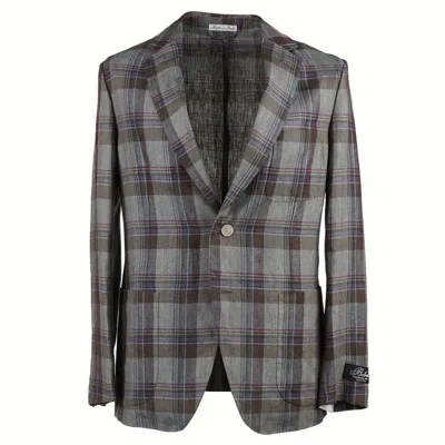 Pre-owned Belvest Slim Fit Soft-constructed Layered Check Linen Sport Coat 42r (eu 52) In Green