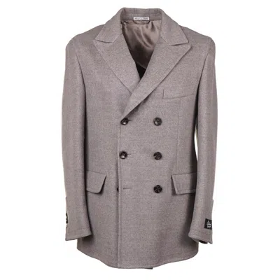 Pre-owned Belvest Soft Brushed Jersey Flannel Wool Peacoat 40r (eu 50) Outer Coat In Beige