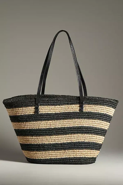 Bembien Bieno Striped Raffia Tote In Black