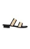 Bembien Bria Leather-trimmed Woven Rattan Slides In Black