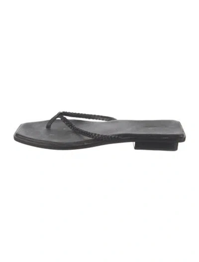 Pre-owned Bembien Leather Braided Accents Flip Flops In Black