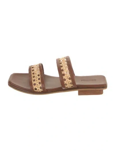 Pre-owned Bembien Leather Colorblock Pattern Slides In Brown