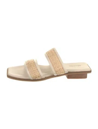 Pre-owned Bembien Leather Colorblock Pattern Slides In Neutral