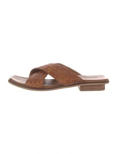 Pre-owned Bembien Leather Slides In Brown