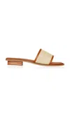 Bembien Ona Leather-trimmed Raffia Slides In Tan